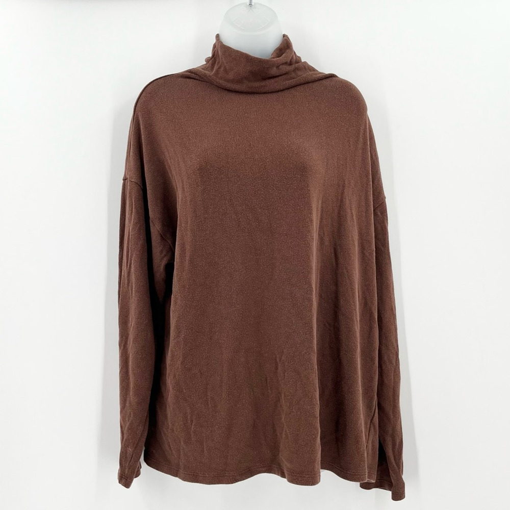 Reformation Womens Turtleneck Top Brown Long Sleeve Stretch Knit Pullover XL